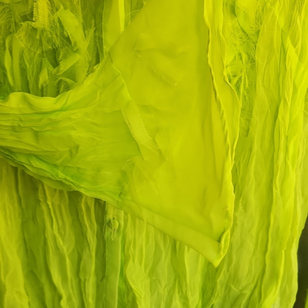 Sheer Ruffle Front Button-Down Blouse - Neon Yellow - Picture 5 of 7